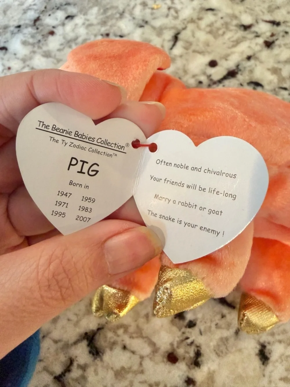 Ty Beanie Baby Zodiac Pig 2000 Plush Pink Pig Gold